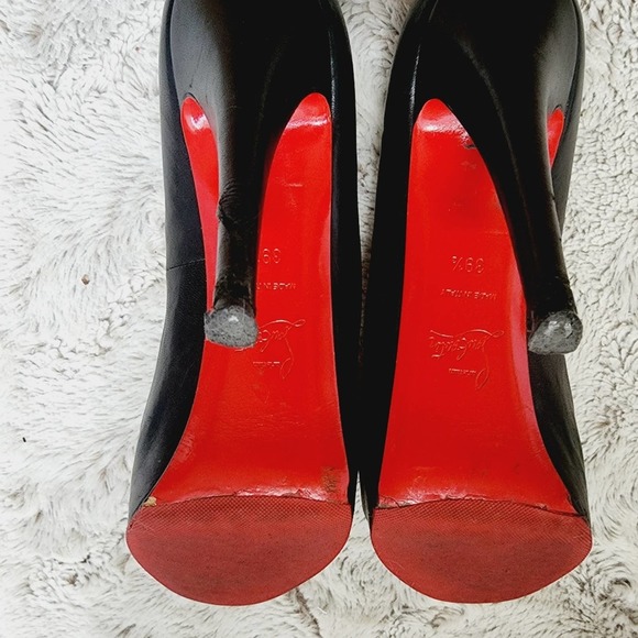 Christian Louboutin Black and Red Peep Toe Heels - Picture 11 of 13